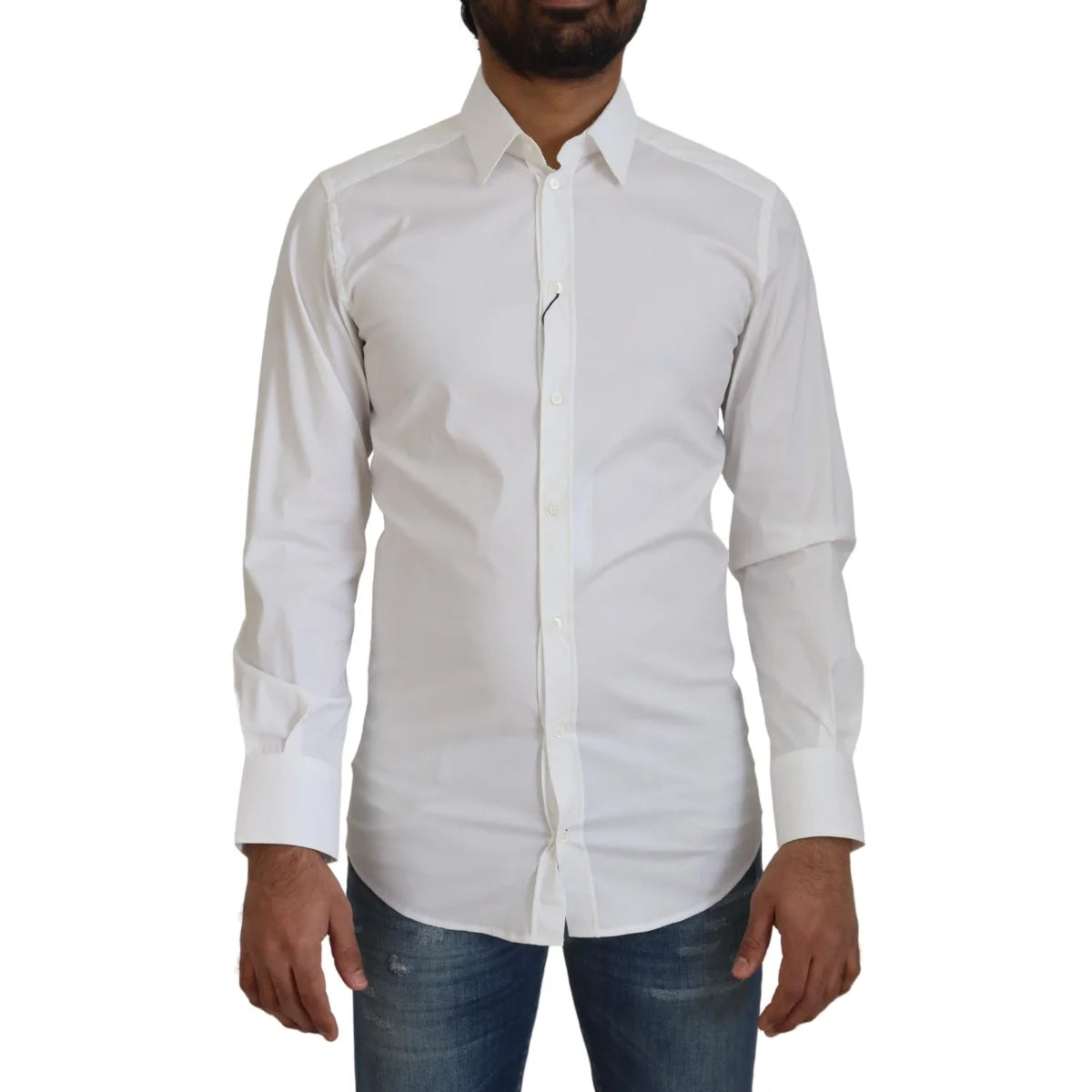 Dolce and Gabbana White Cotton Slim Fit Dress Shirt for Men &