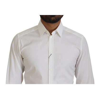 Dolce and Gabbana White Cotton Slim Fit Dress Shirt for Men &