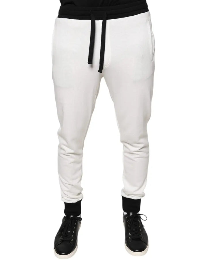 Dolce &amp; Gabbana White Cotton Slim Men Jogger Sweatpants Pants