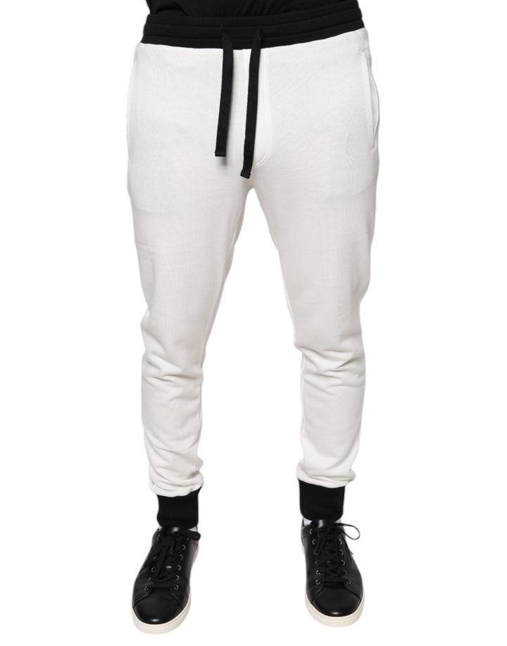 Dolce &amp; Gabbana White Cotton Slim Men Jogger Sweatpants Pants