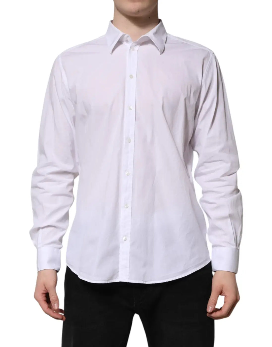 Dolce &amp; Gabbana White Cotton STAFF Long Sleeves Forma Shirt