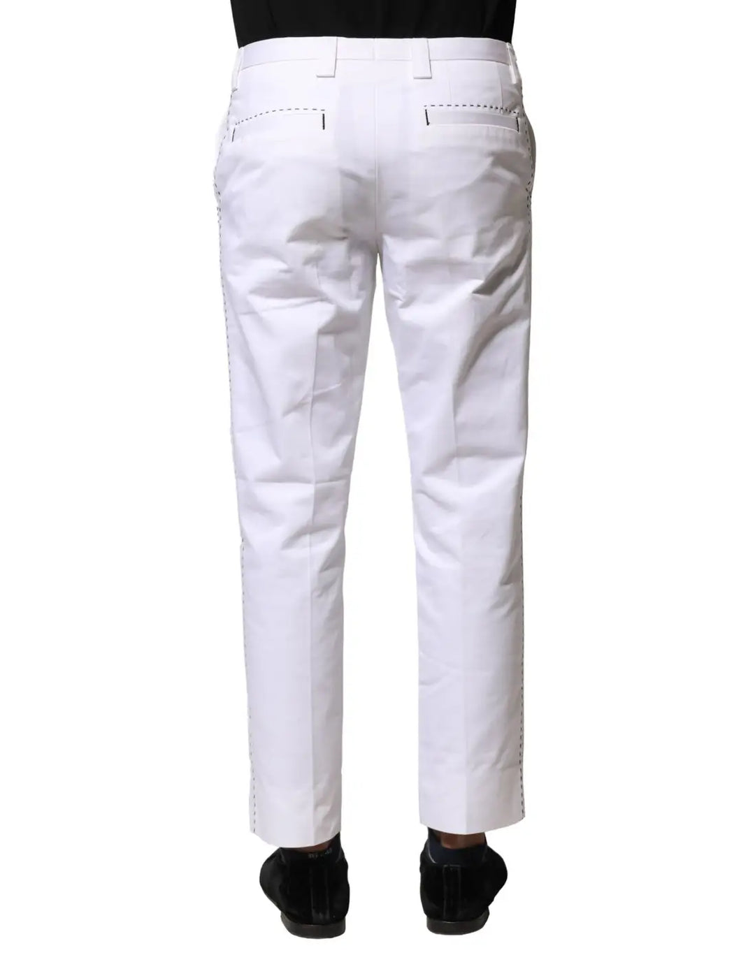 Dolce &amp; Gabbana White Cotton Straight Logo Men Pants