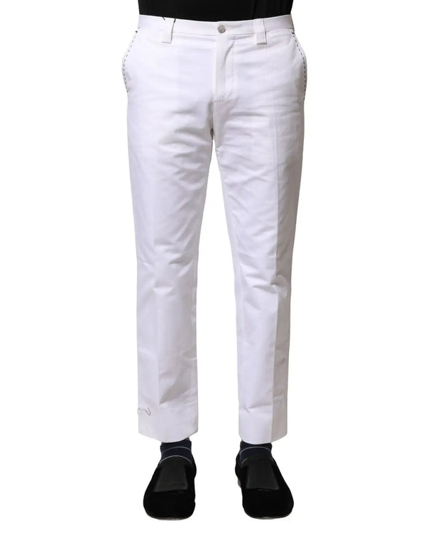 Dolce & Gabbana White Cotton Straight Logo Men Pants