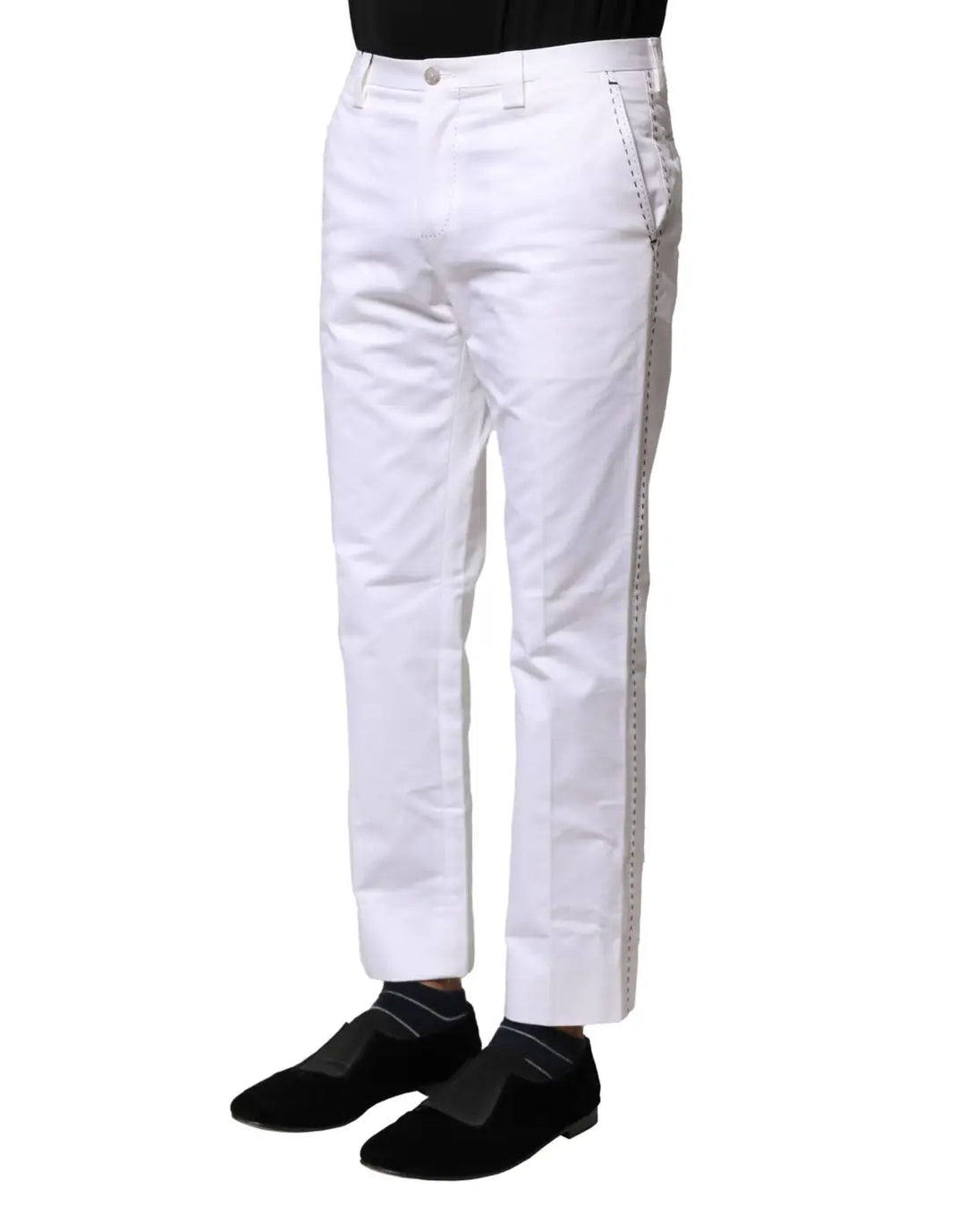 Dolce &amp; Gabbana White Cotton Straight Logo Men Pants