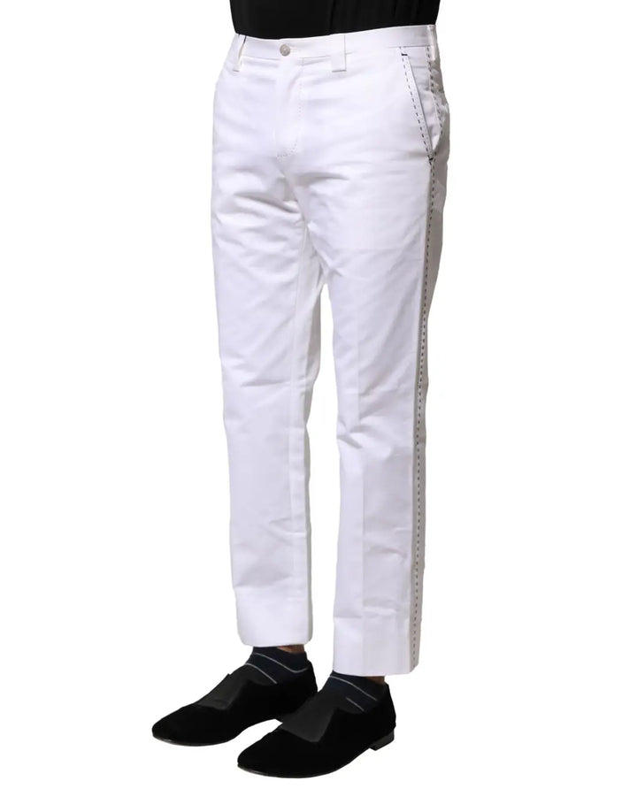 Dolce &amp; Gabbana White Cotton Straight Logo Men Pants