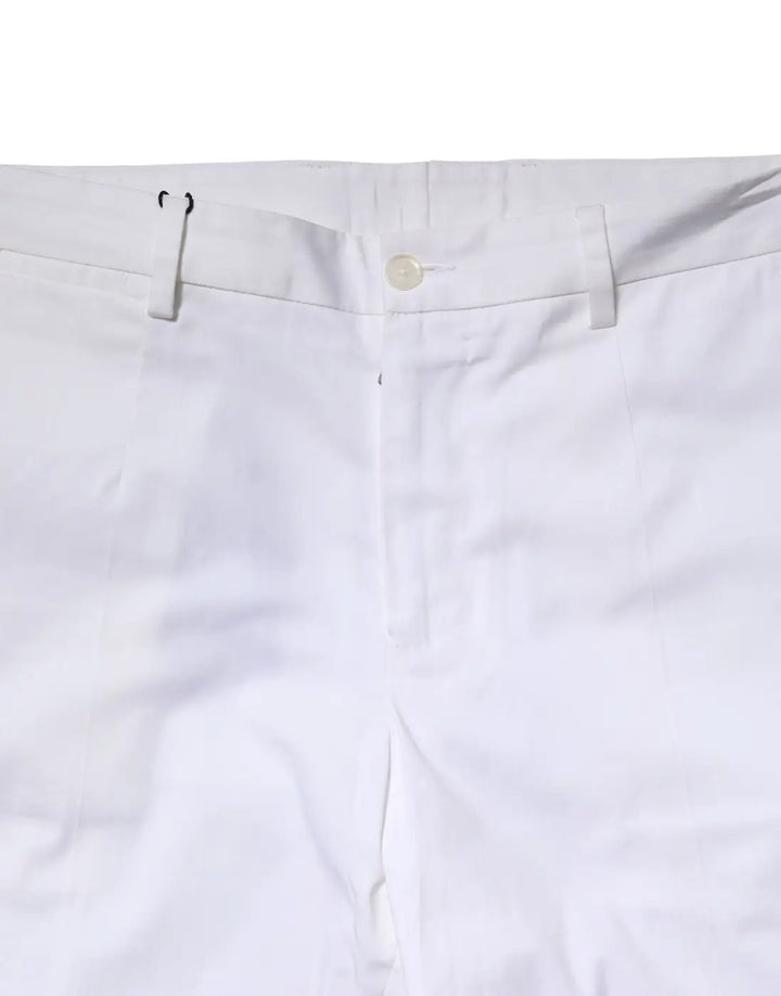 Dolce &amp; Gabbana White Cotton Straight Logo Men Pants