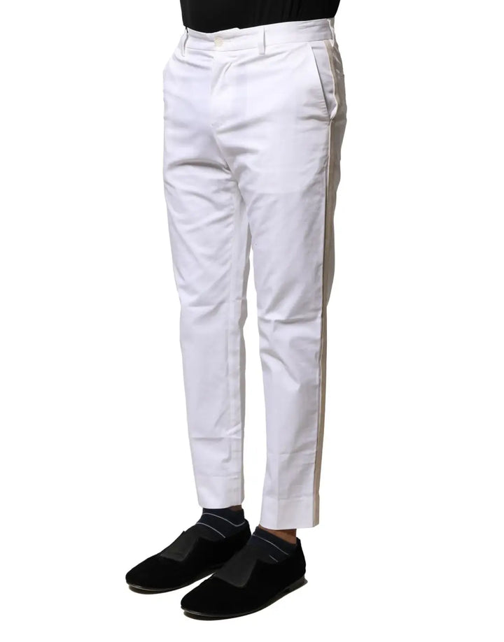 Dolce &amp; Gabbana White Cotton Straight Logo Men Pants