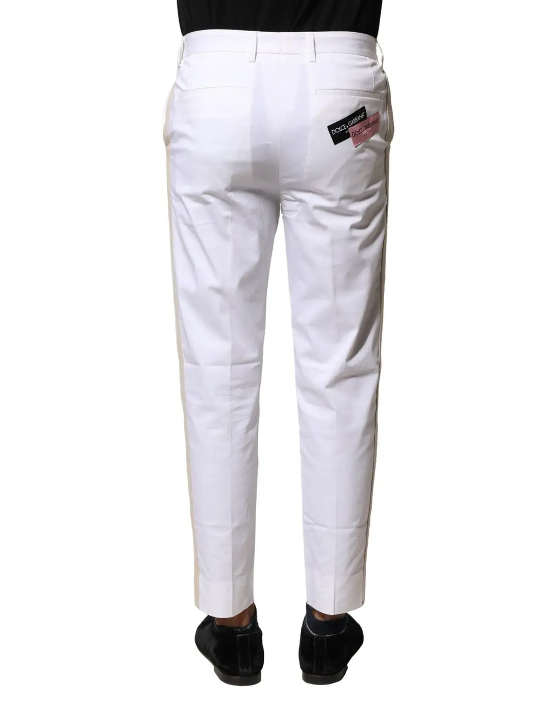 Dolce &amp; Gabbana White Cotton Straight Logo Men Pants