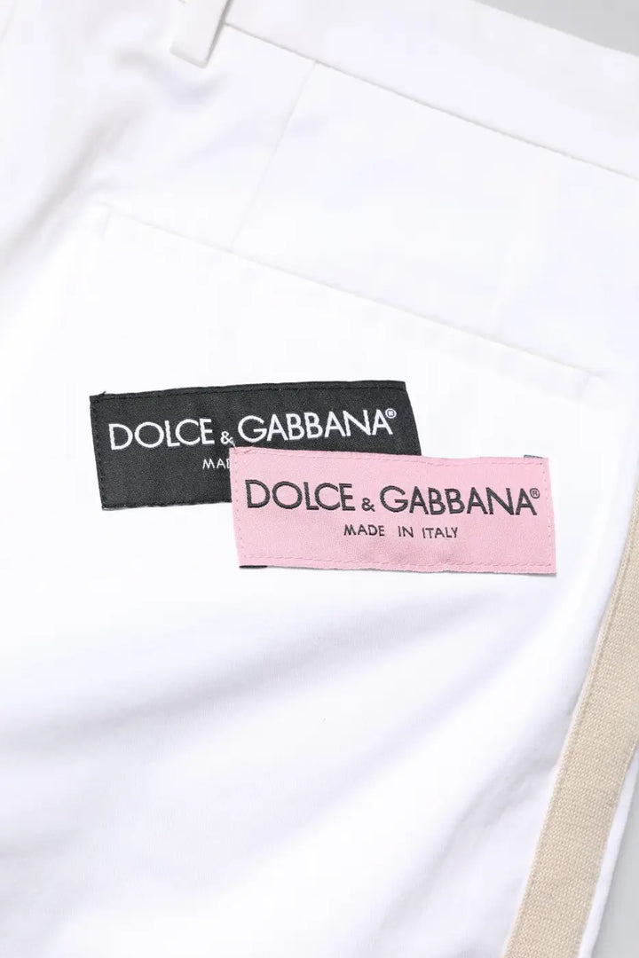 Dolce &amp; Gabbana White Cotton Straight Logo Men Pants