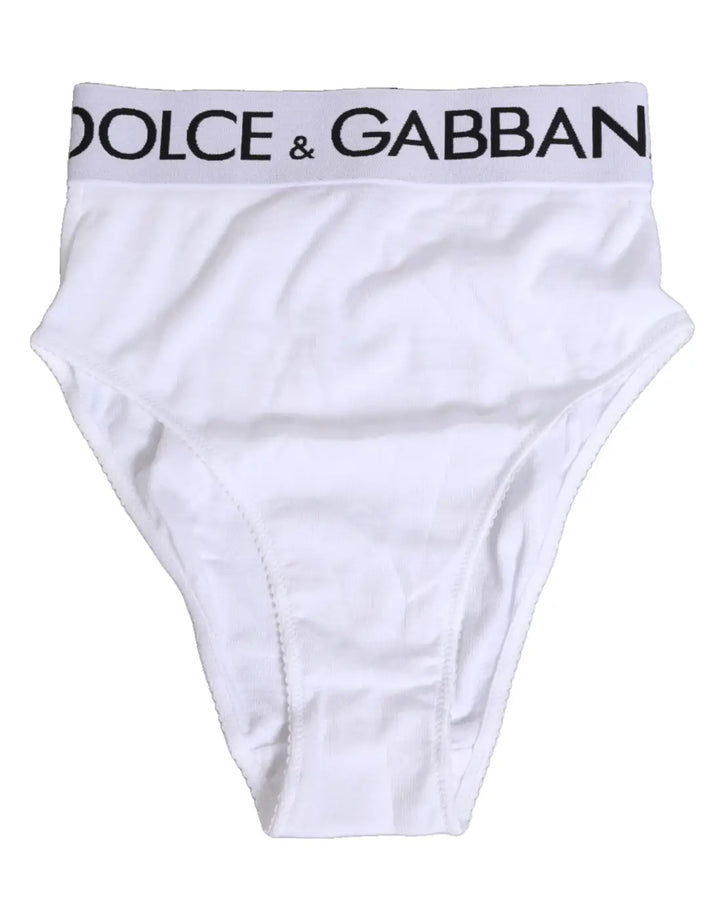 Dolce &amp; Gabbana White Cotton Stretch High Waist Panty Underwear