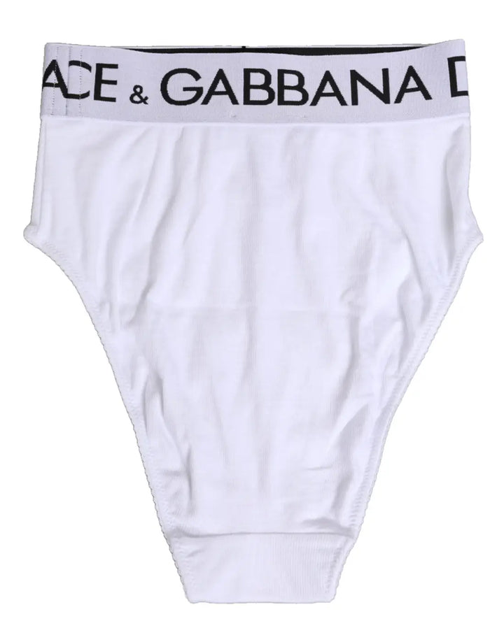Dolce &amp; Gabbana White Cotton Stretch High Waist Panty Underwear