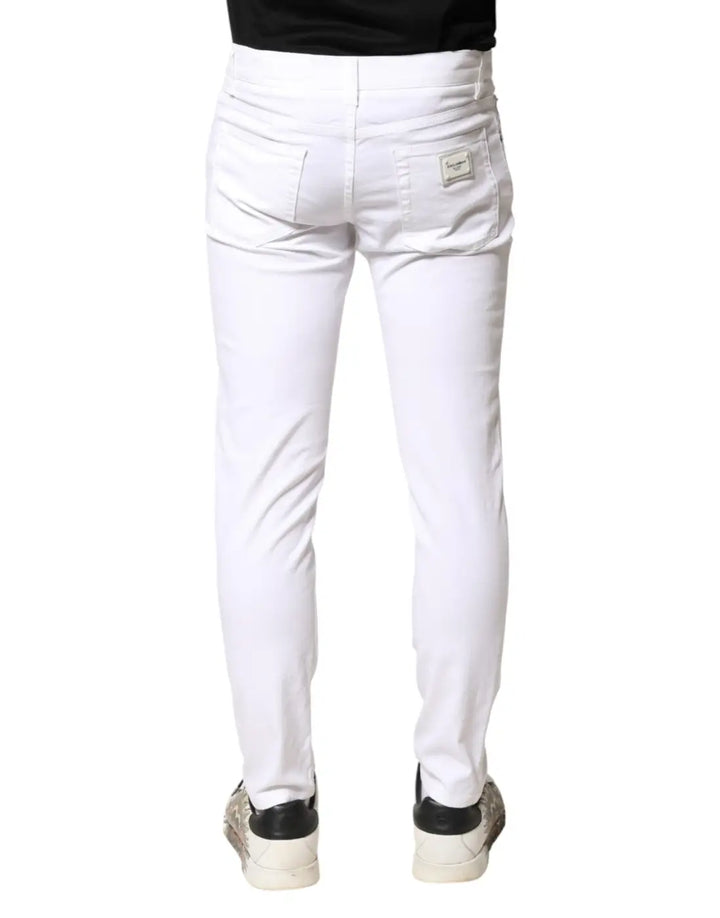 Dolce &amp; Gabbana White Cotton Stretch Skinny Denim Men Jeans