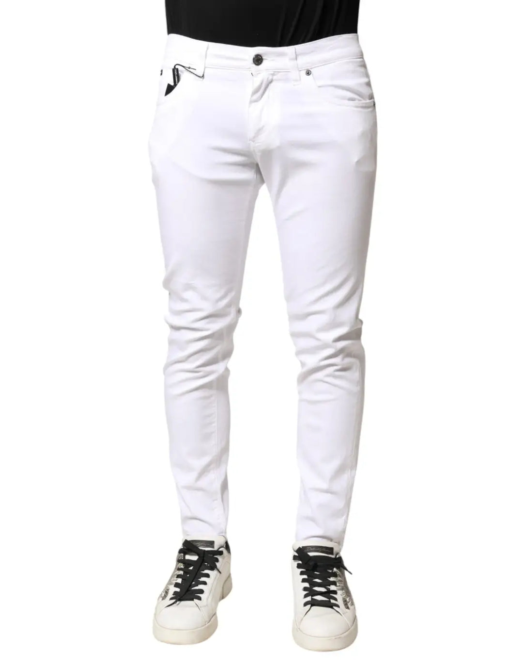 Dolce & Gabbana White Cotton Stretch Skinny Denim Men Jeans