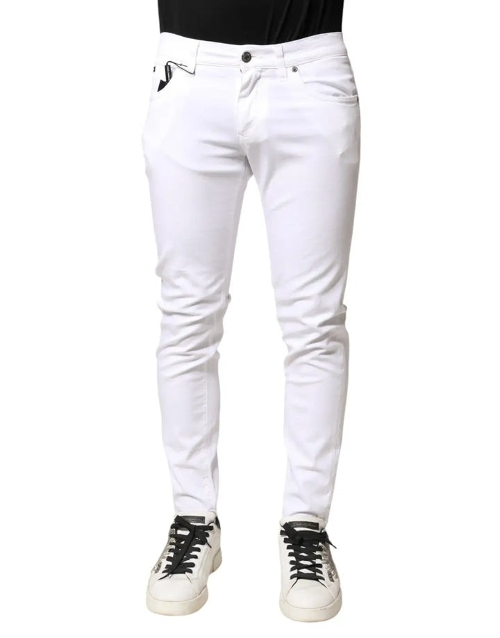 Dolce &amp; Gabbana White Cotton Stretch Skinny Denim Men Jeans