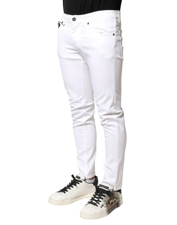 Dolce &amp; Gabbana White Cotton Stretch Skinny Denim Men Jeans