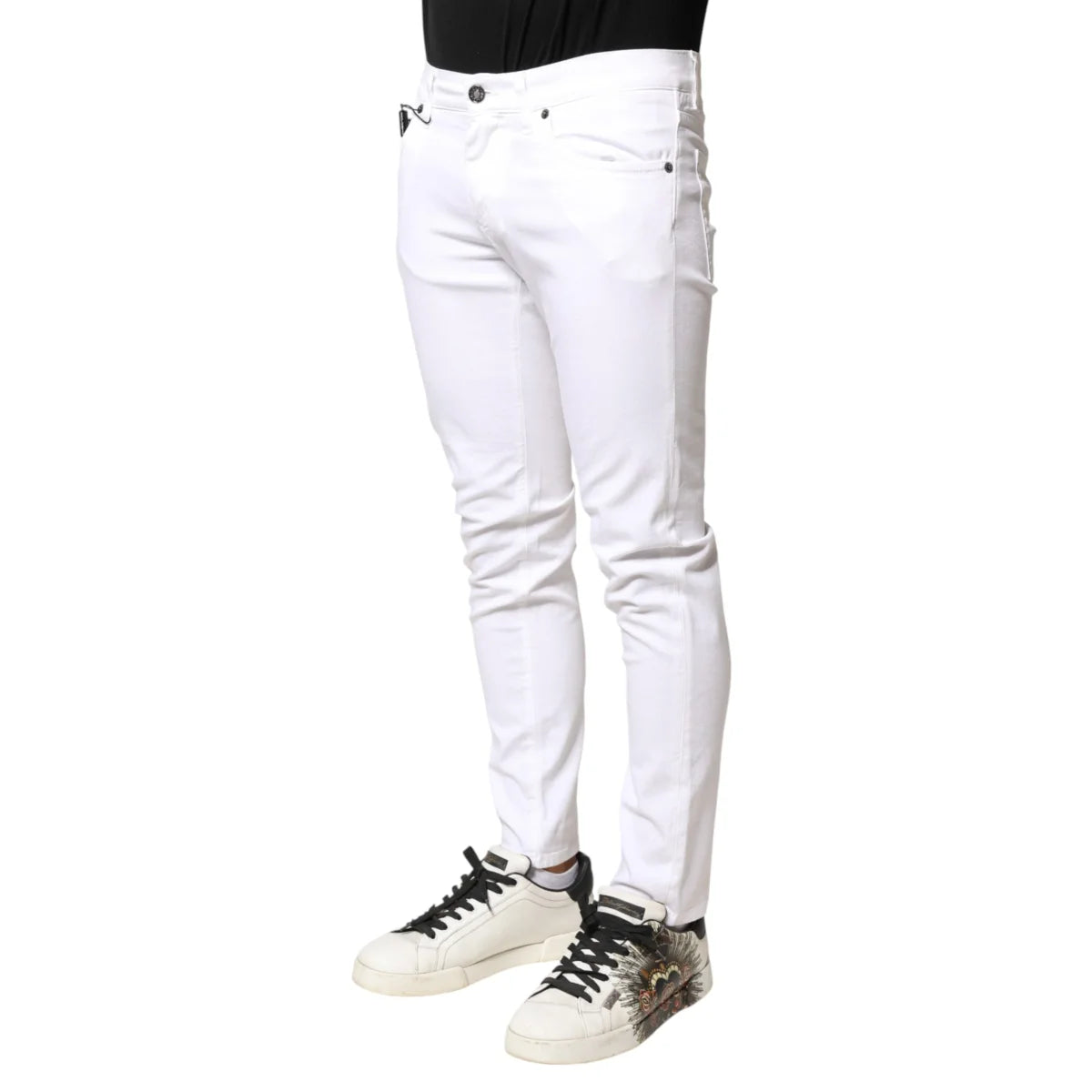 Dolce and Gabbana White Cotton Stretch Skinny Jeans for Effortless Style &