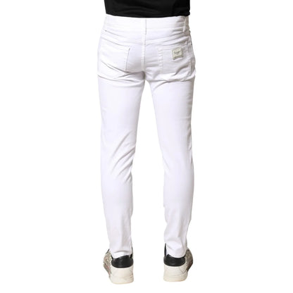 Dolce and Gabbana White Cotton Stretch Skinny Jeans for Effortless Style &