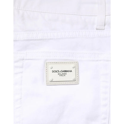 Dolce and Gabbana White Cotton Stretch Skinny Jeans for Effortless Style &