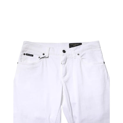 Dolce and Gabbana White Cotton Stretch Skinny Jeans for Effortless Style &