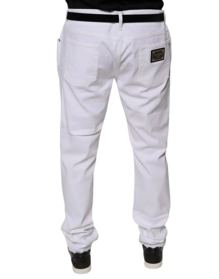 Dolce &amp; Gabbana White Cotton Stretch Skinny Men Denim Jeans