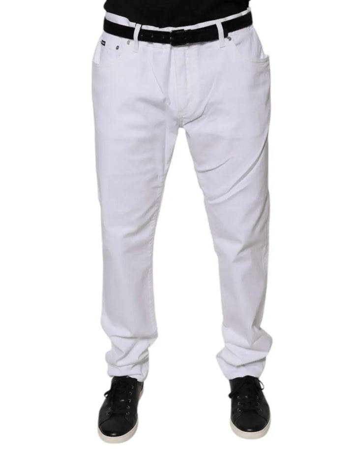 Dolce &amp; Gabbana White Cotton Stretch Skinny Men Denim Jeans