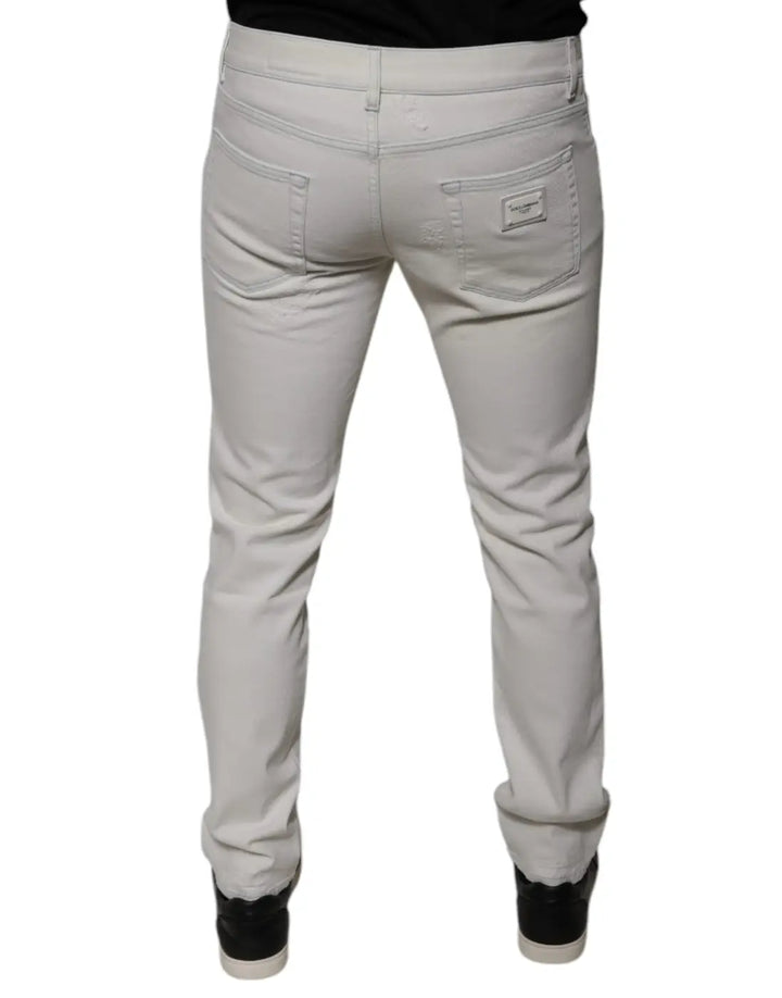 Dolce &amp; Gabbana White Cotton Stretch Skinny Men Denim Jeans