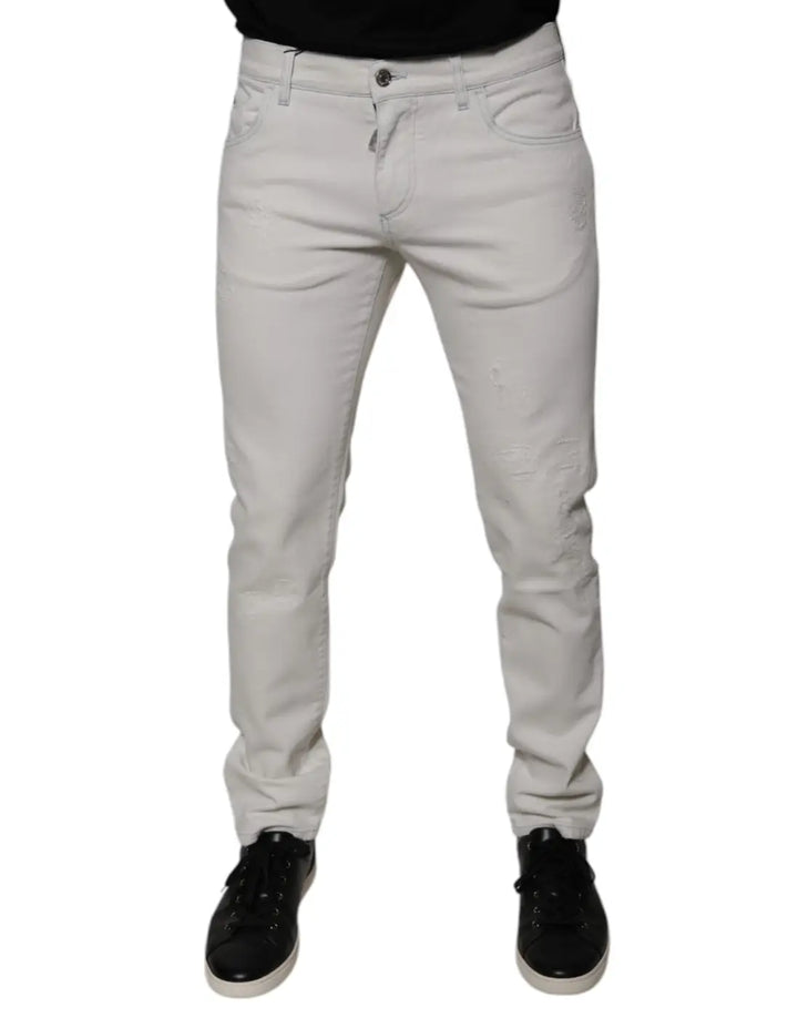 Dolce &amp; Gabbana White Cotton Stretch Skinny Men Denim Jeans