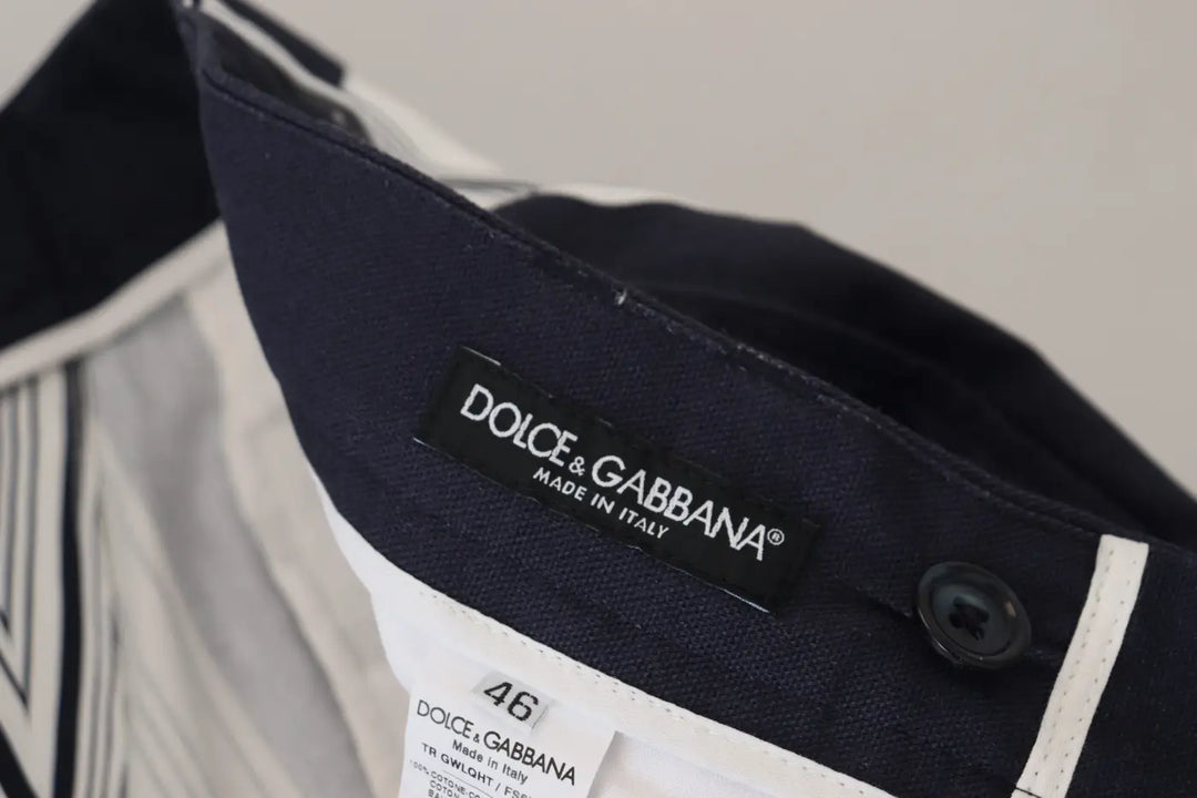 Dolce &amp; Gabbana White Cotton Striped Cropped Pants