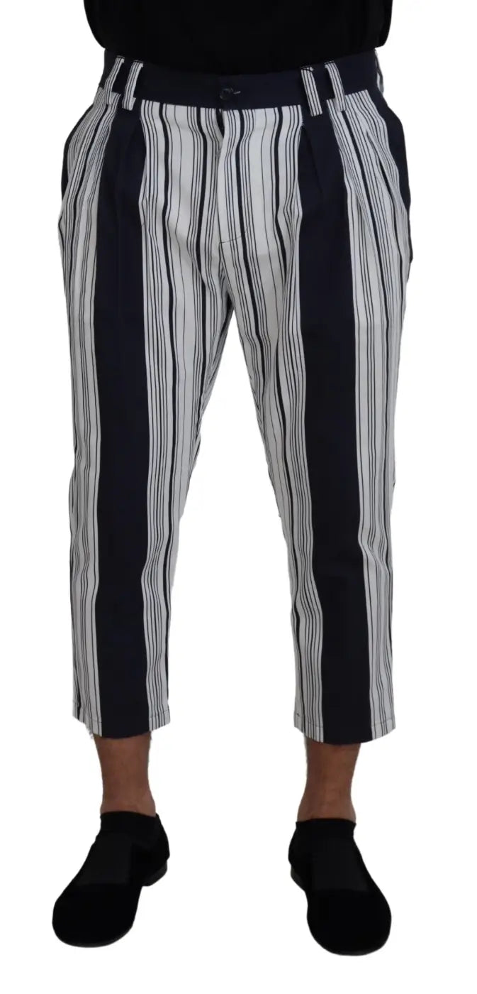 Dolce &amp; Gabbana White Cotton Striped Cropped Pants
