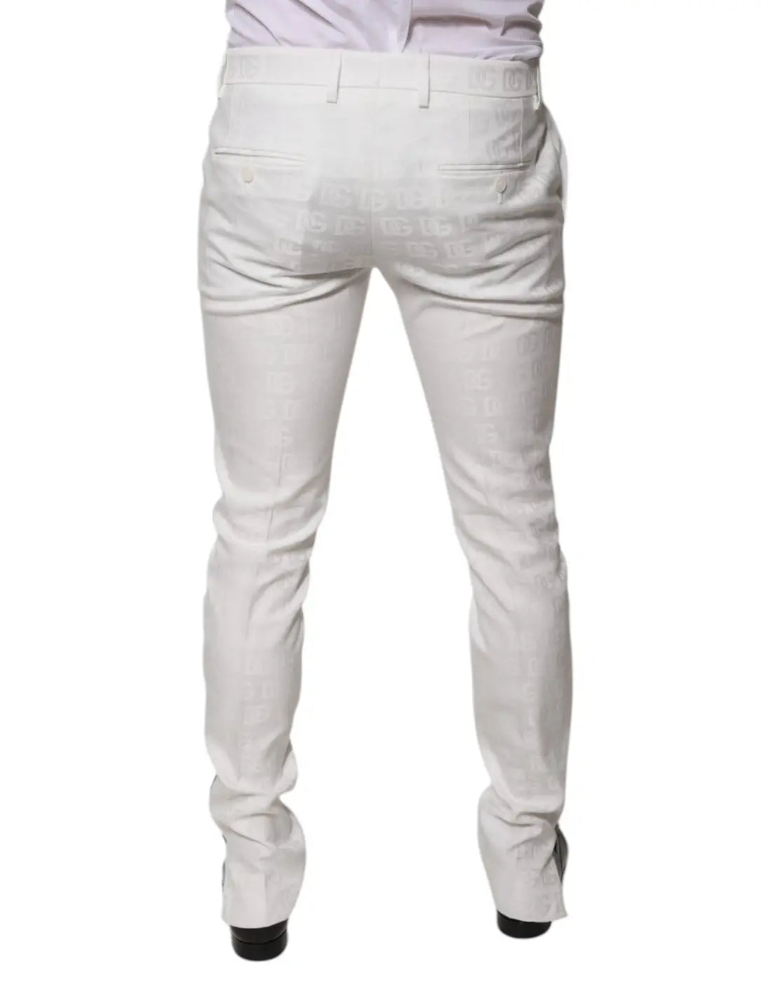 Dolce &amp; Gabbana White Cotton Tapered Formal Dress Pants