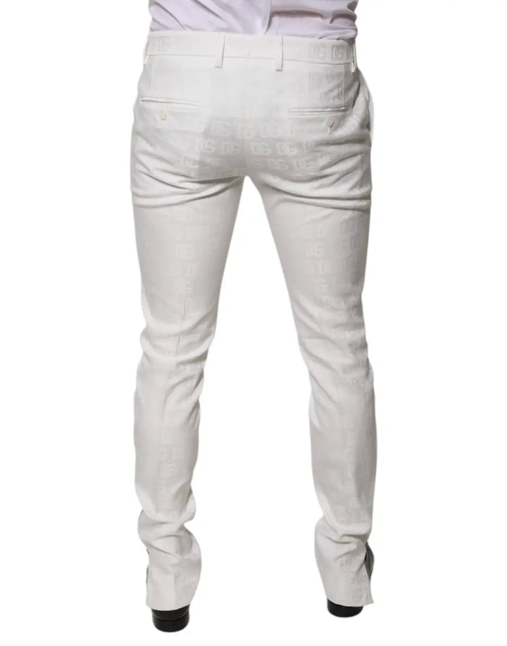 Dolce &amp; Gabbana White Cotton Tapered Formal Dress Pants