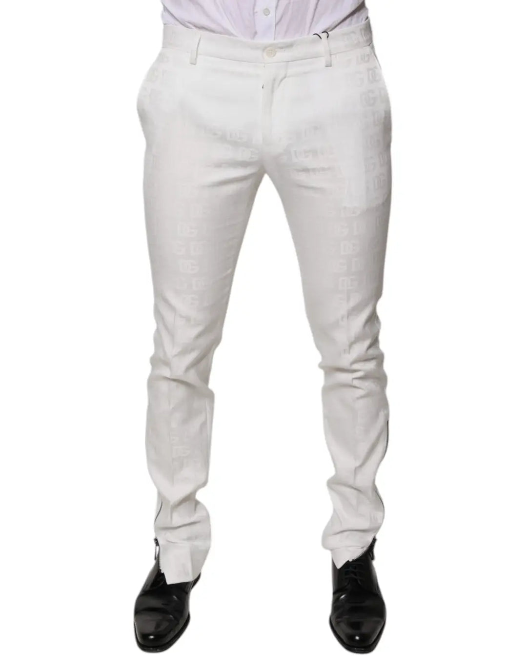 Dolce &amp; Gabbana White Cotton Tapered Formal Dress Pants