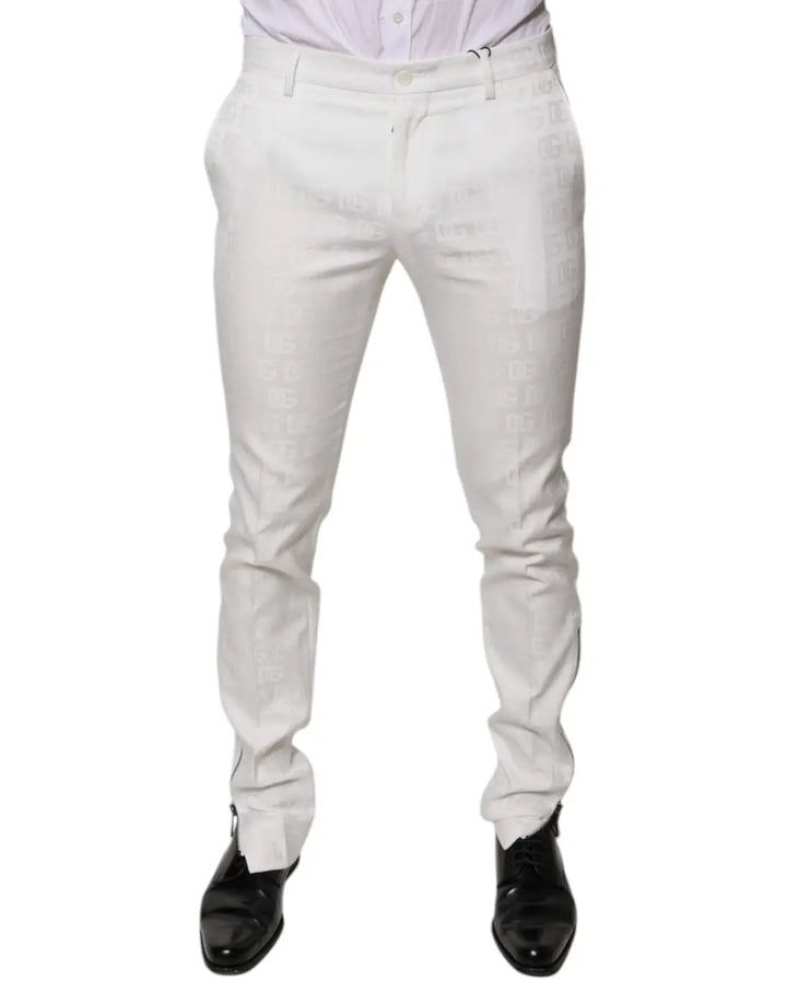 Dolce &amp; Gabbana White Cotton Tapered Formal Dress Pants