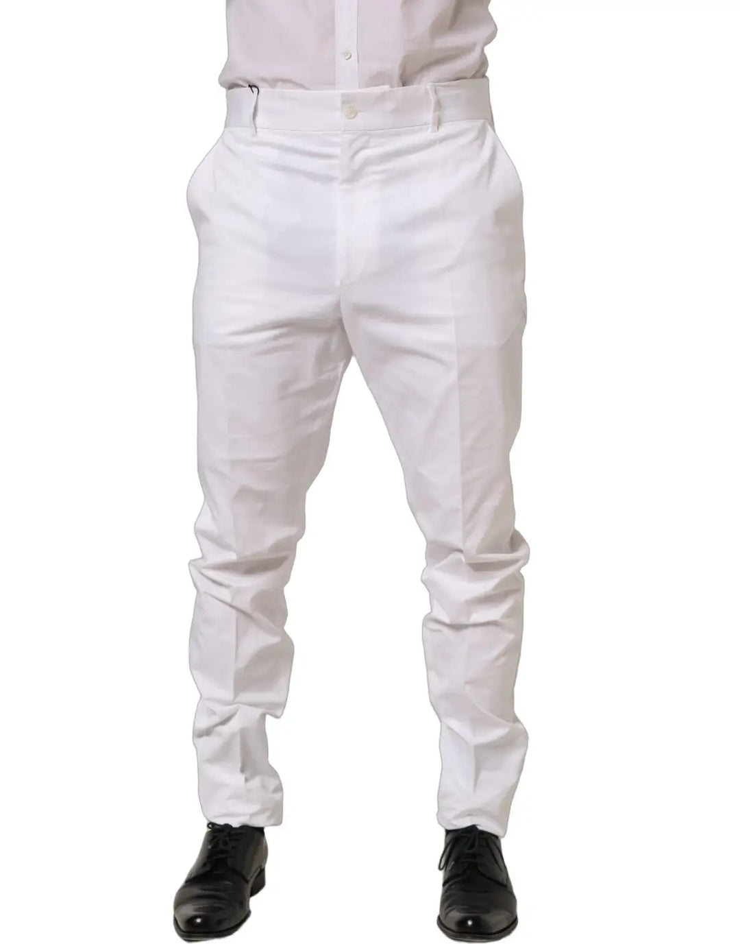 Dolce &amp; Gabbana White Cotton Tapered Leg Dress Trouser Pants