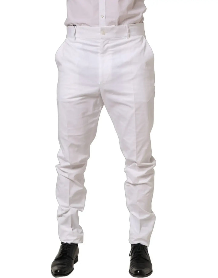Dolce &amp; Gabbana White Cotton Tapered Leg Dress Trouser Pants