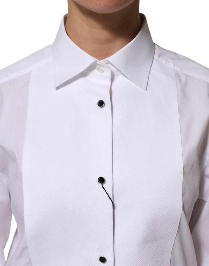 Dolce &amp; Gabbana Shirts - White Cotton Tuxedo Bib Long Sleeve Dress Shirt