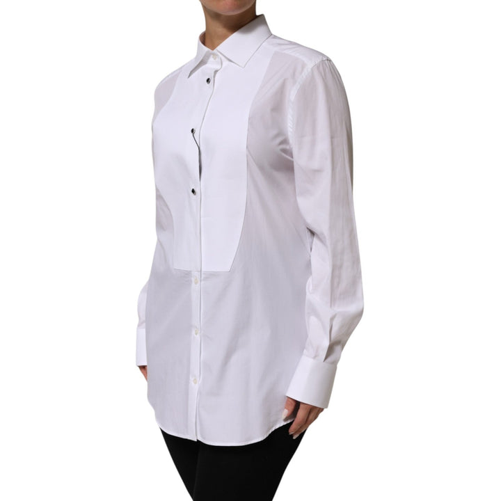 Dolce &amp; Gabbana Shirts - White Cotton Tuxedo Bib Long Sleeve Dress Shirt