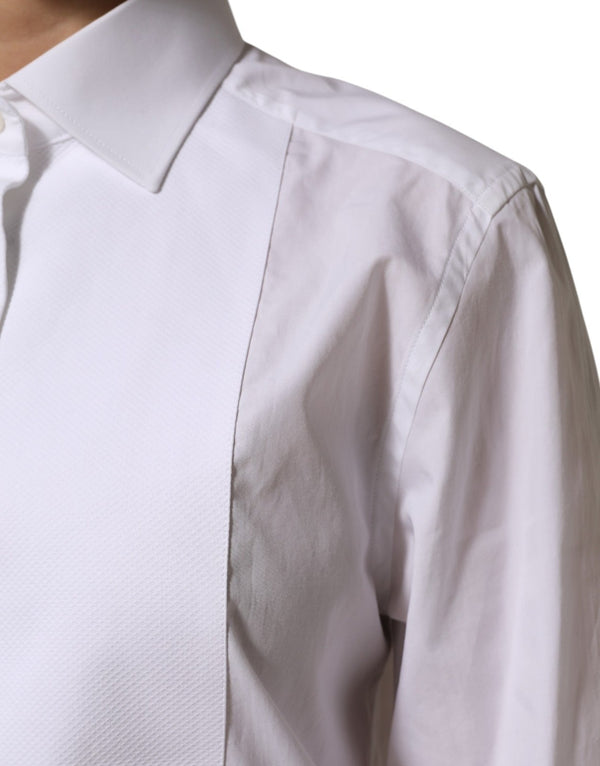 Dolce & Gabbana Shirts - White Cotton Tuxedo Bib Long Sleeve Dress Shirt