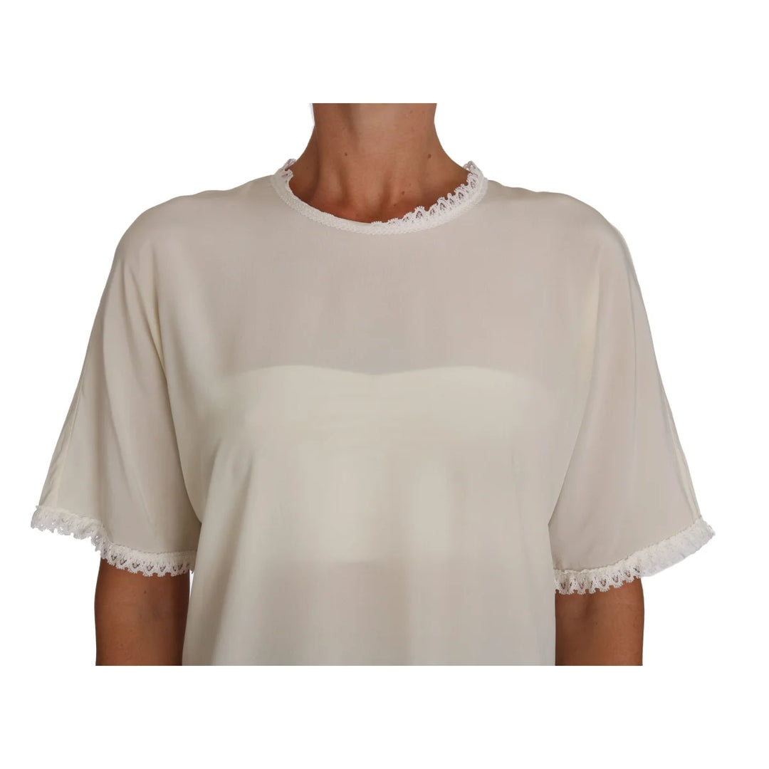 Dolce & Gabbana White Cream Silk Lace Top Blouse T-Shirt