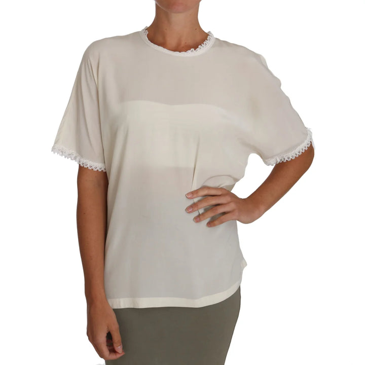 Dolce & Gabbana White Cream Silk Lace Top Blouse T-Shirt