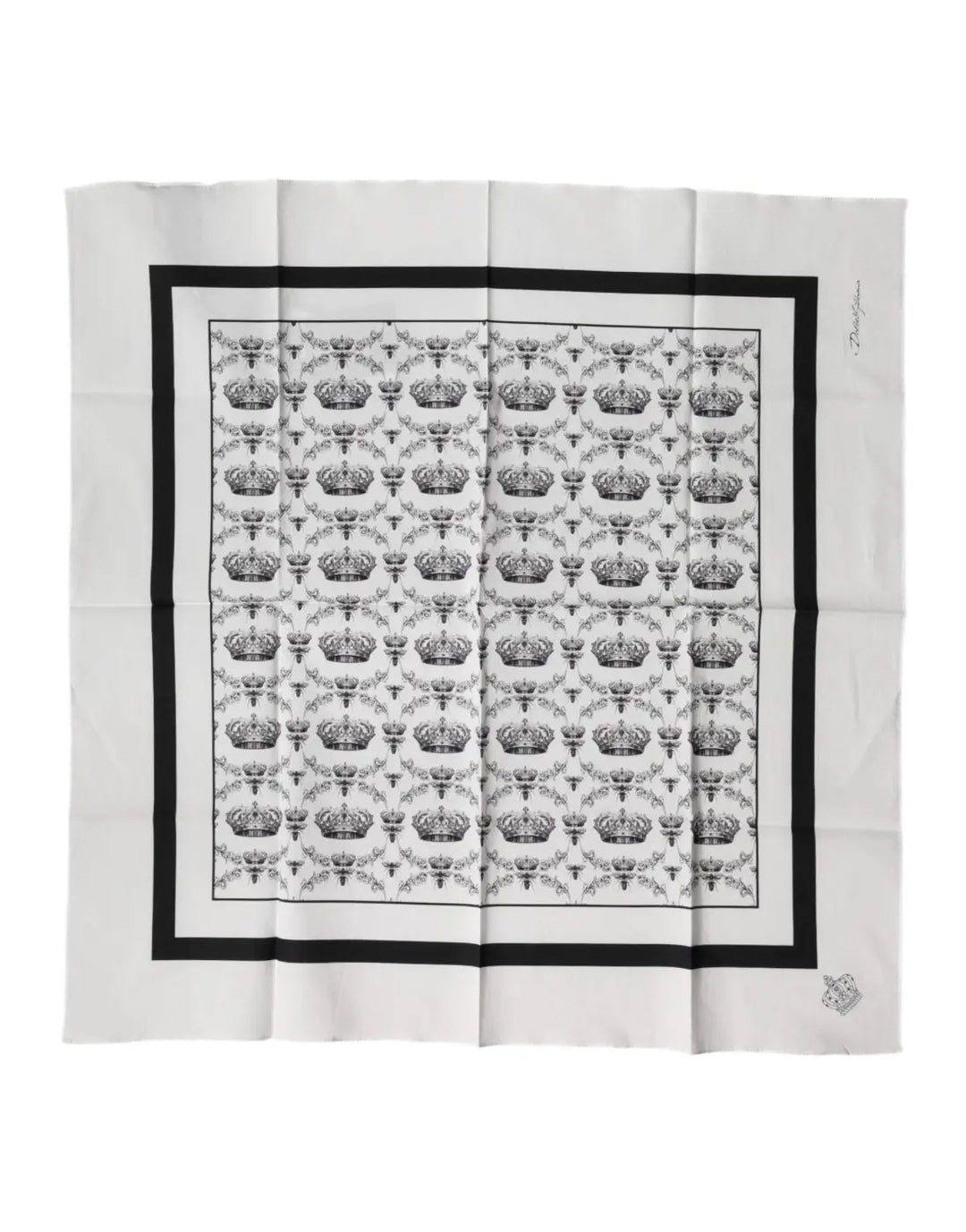 Dolce &amp; Gabbana White Crown Cotton Men Square Foulard Scarf