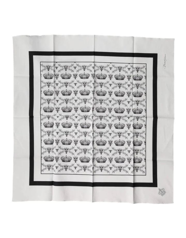 Dolce &amp; Gabbana White Crown Cotton Men Square Foulard Scarf