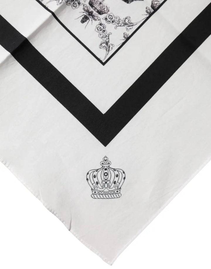 Dolce &amp; Gabbana White Crown Cotton Men Square Foulard Scarf