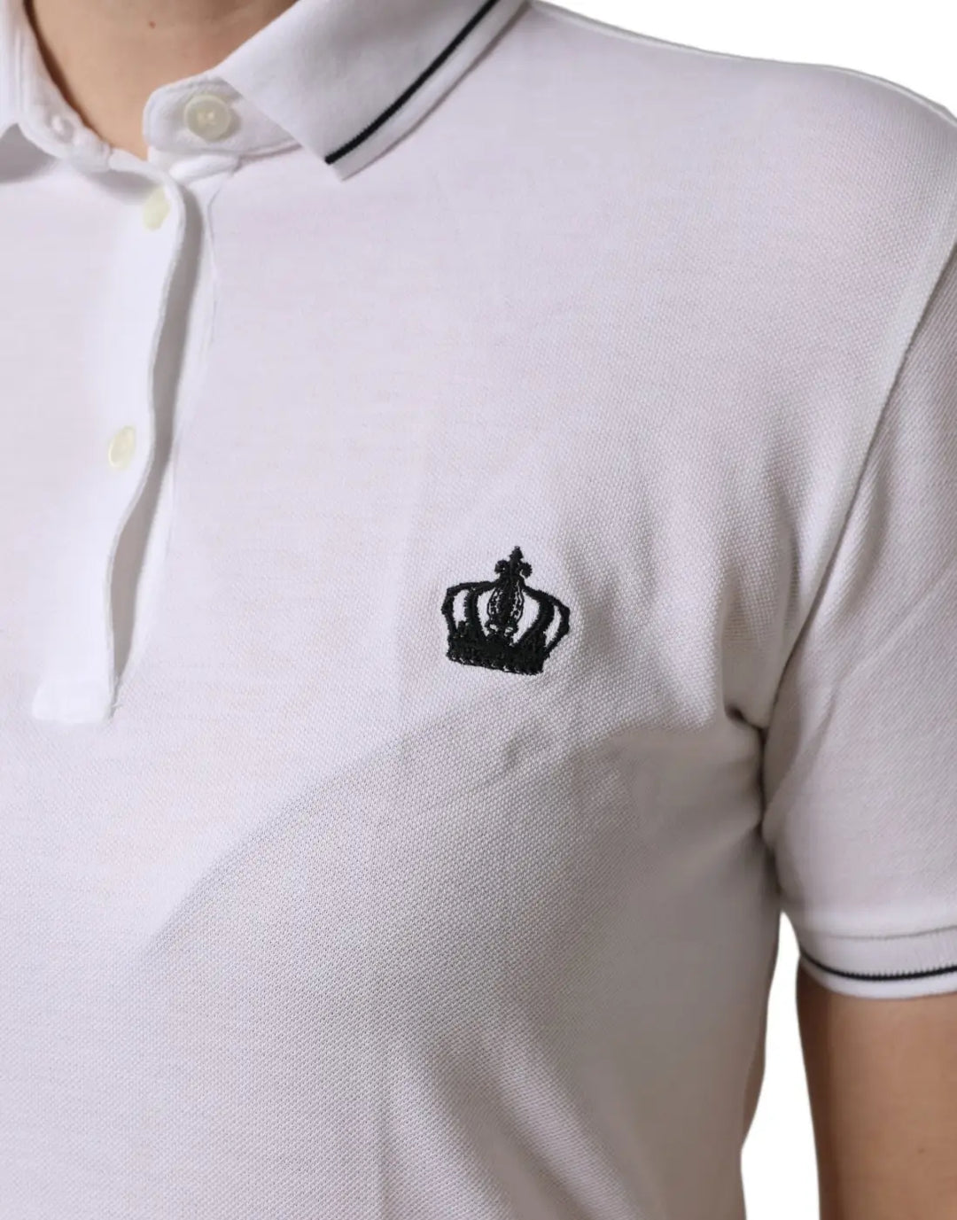 Dolce &amp; Gabbana White Crown Cotton Short Sleeves Polo Top