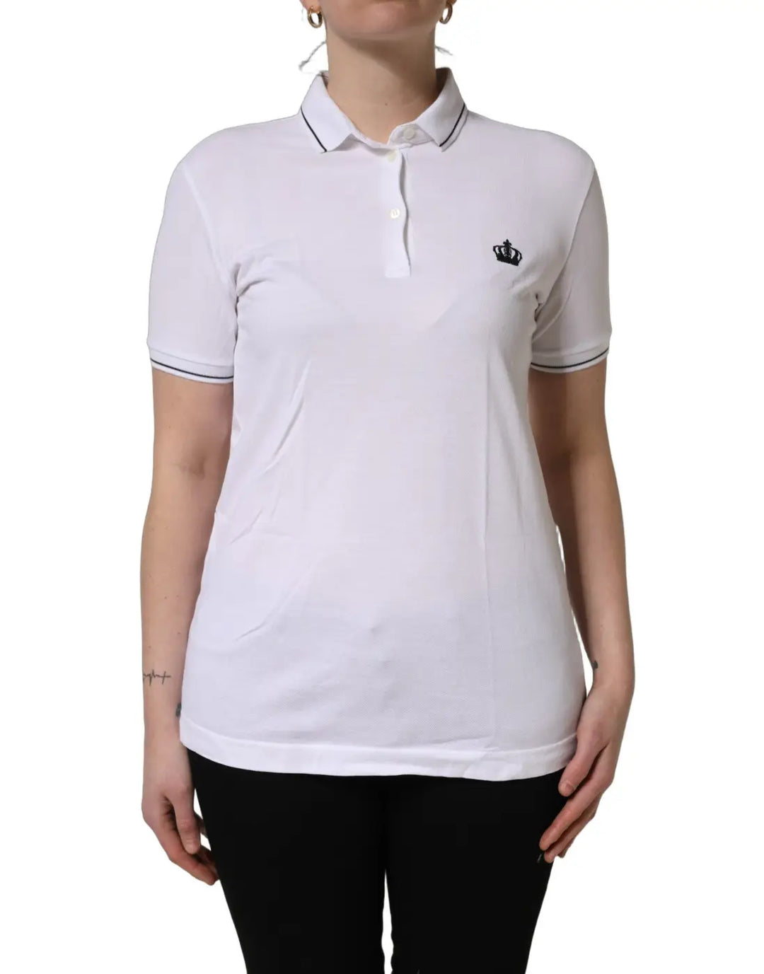 Dolce &amp; Gabbana White Crown Cotton Short Sleeves Polo Top