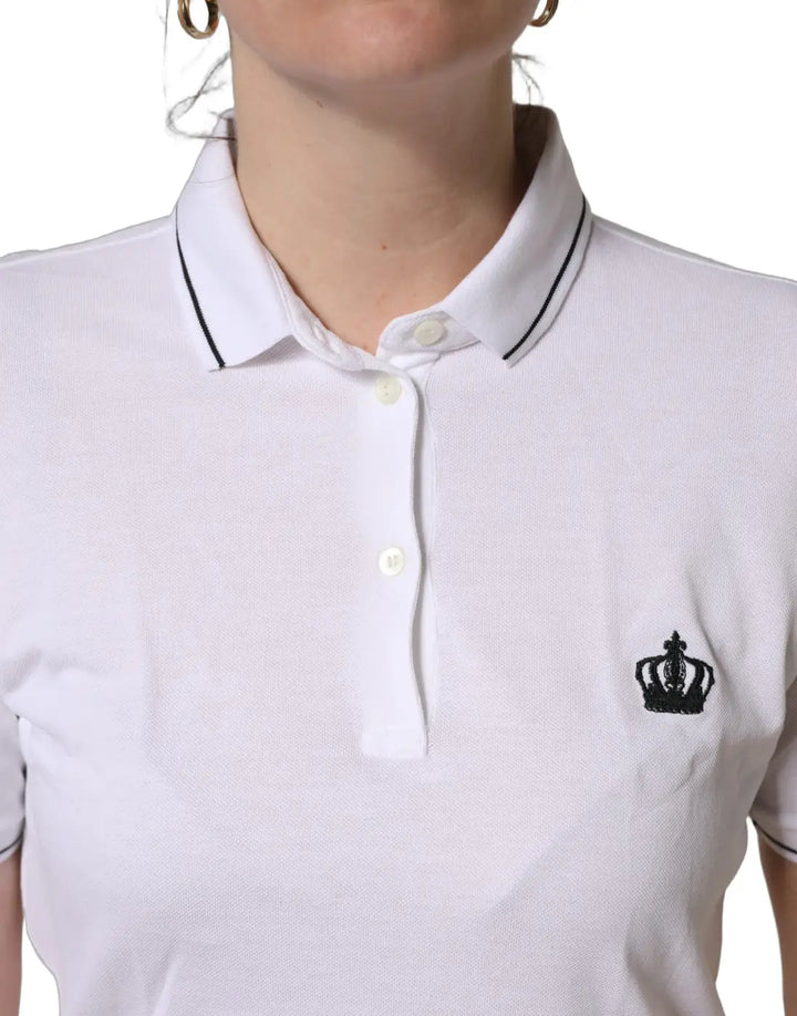 Dolce &amp; Gabbana White Crown Cotton Short Sleeves Polo Top