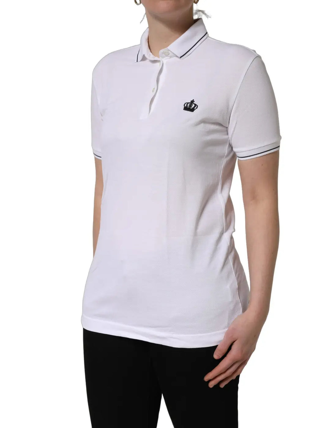 Dolce &amp; Gabbana White Crown Cotton Short Sleeves Polo Top