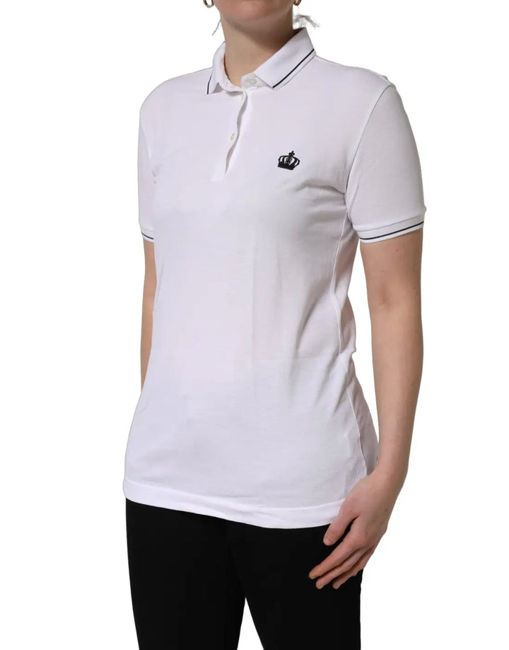 Dolce &amp; Gabbana White Crown Cotton Short Sleeves Polo Top
