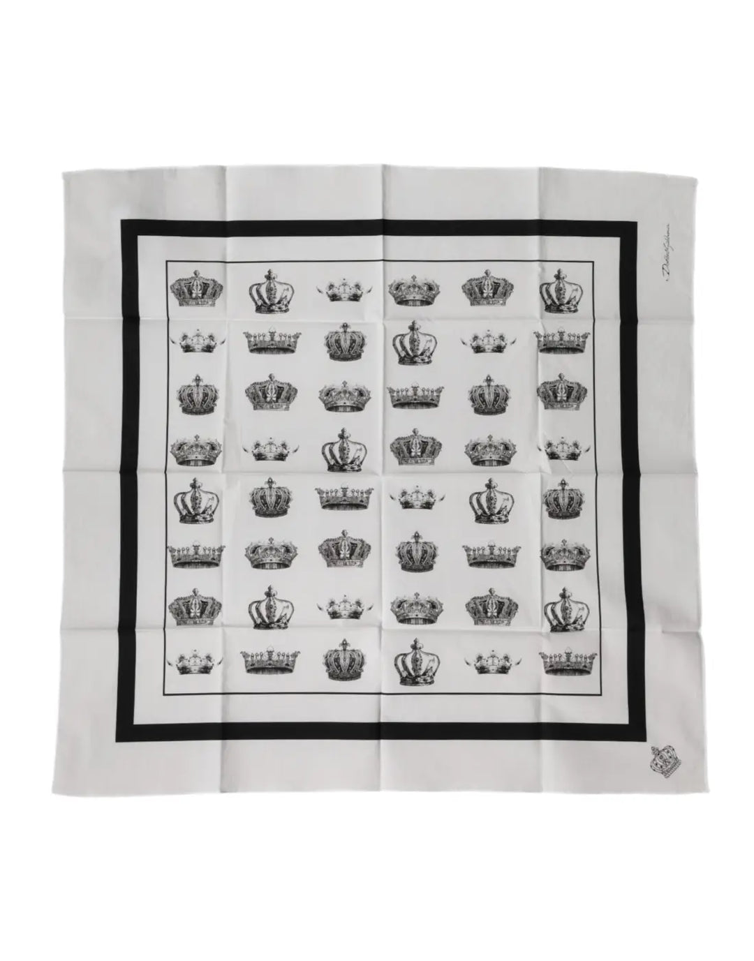 Dolce &amp; Gabbana White Crown Cotton Square Foulard Scarf