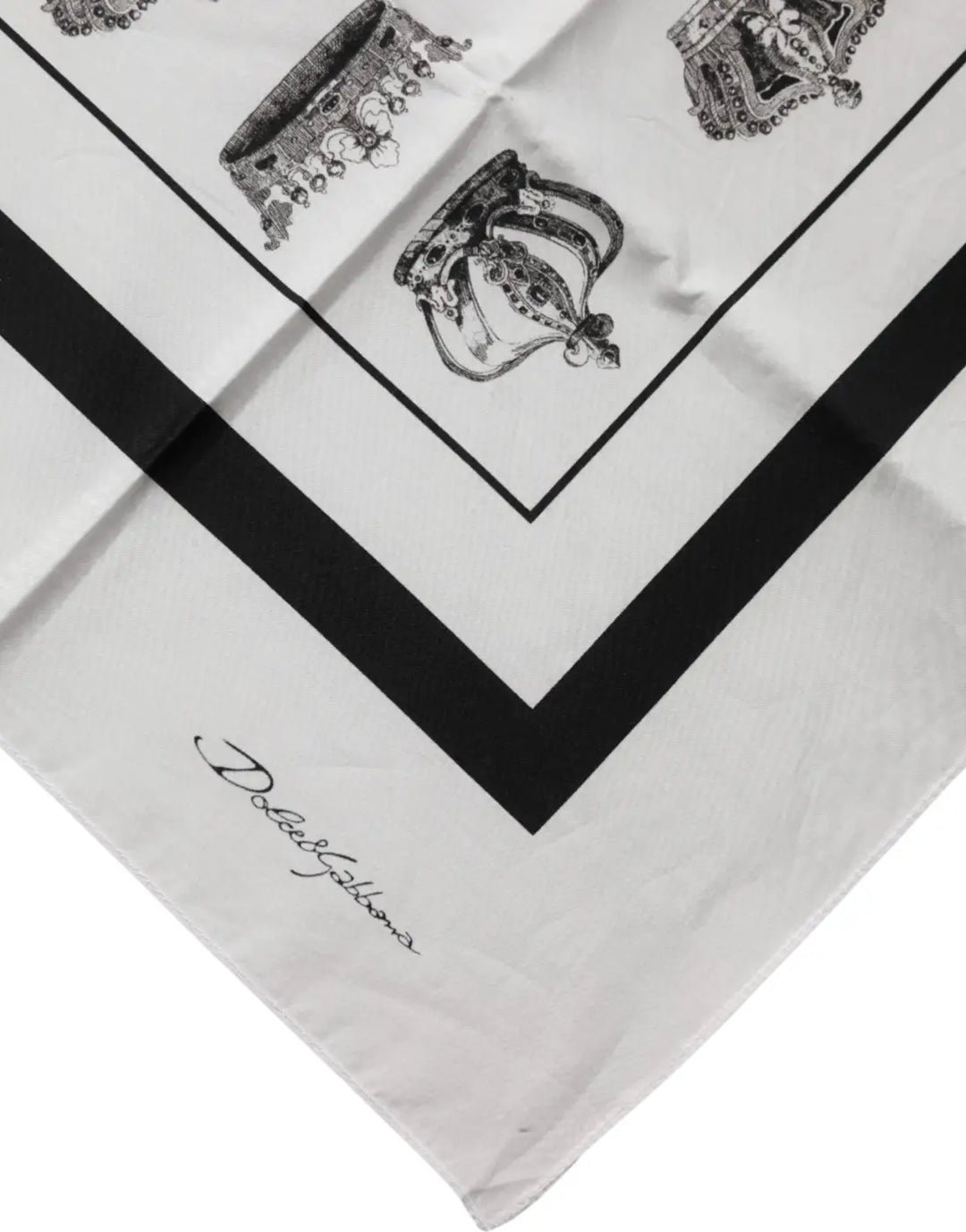 Dolce &amp; Gabbana White Crown Cotton Square Foulard Scarf